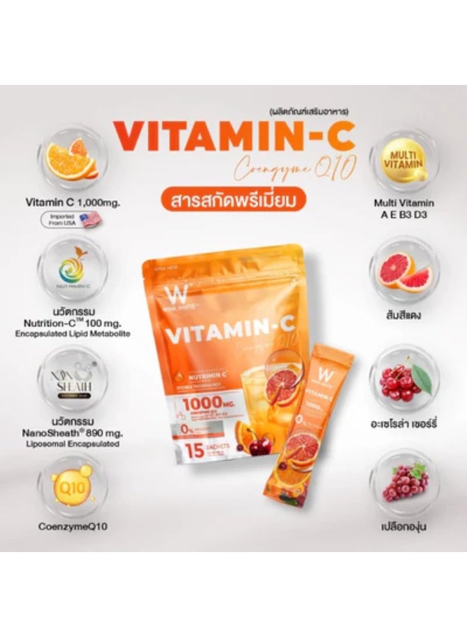 وينك وايت مسحوق مشروب وينك وايت بفيتامين سي ومساعد إنزيم كيو ١٠ | ١٠٠٠ ملغ سي + تقنية نانوشيث | خالٍ من السكر | ١٥ كيسًا - Image 2