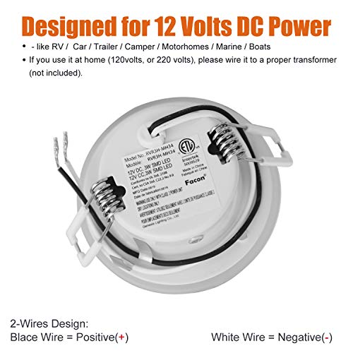 Facon 3 Inch 12V LED RV Puck Light, DLFST3-008/RVR3H-MH40, 4000K Full Aluminum Recessed Mount Down Light, 12Volts Interior Light for RV Motor-Homes Camper Caravan Trailer Boat - Image 4