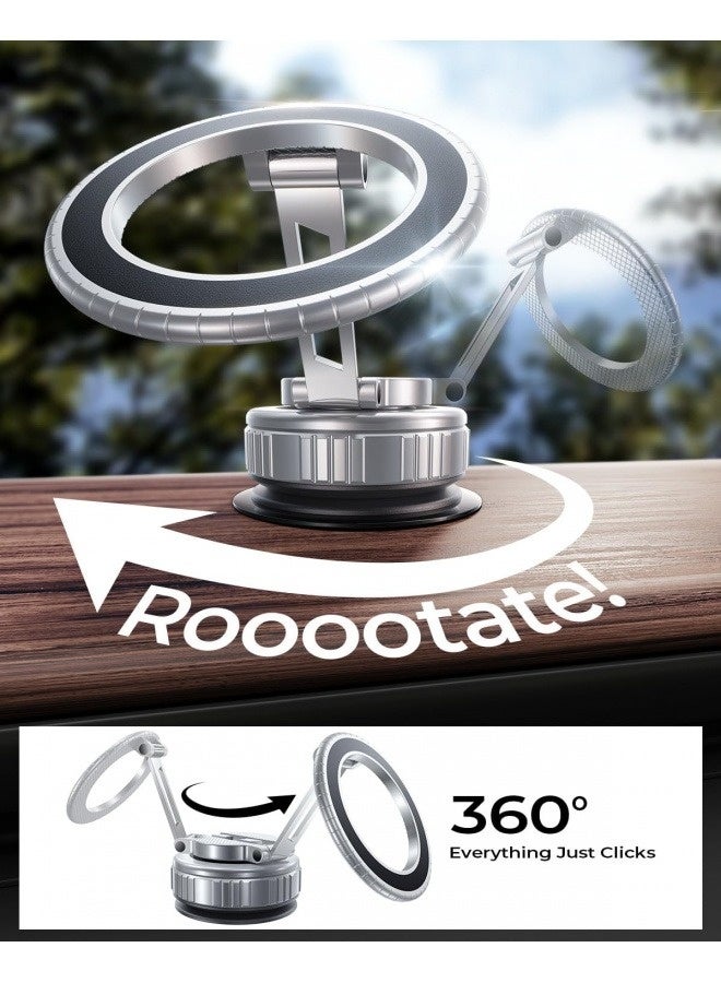 Magnetic Vacuum Car Phone Holder with Ultra Strong Stickiness [2025 Upgrade], 360° Rotatable for Dashboard/Windshield, Compatible with iPhone 16/15/14 Pro Max & Samsung Galaxy S24/S23/S22 Ultra, Strong Suction Phone Holder Car Accessories for All Car (Silver) - Image 3