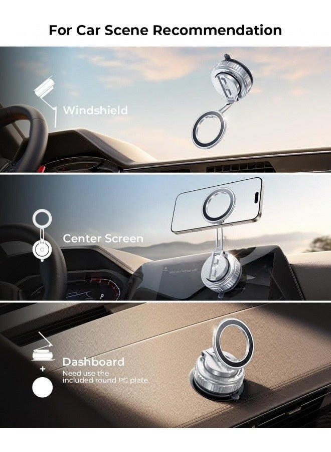 Magnetic Vacuum Car Phone Holder with Ultra Strong Stickiness [2025 Upgrade], 360° Rotatable for Dashboard/Windshield, Compatible with iPhone 16/15/14 Pro Max & Samsung Galaxy S24/S23/S22 Ultra, Strong Suction Phone Holder Car Accessories for All Car (Silver) - Image 2