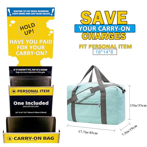 Beurlike For Spirit Airlines Personal Item Bag 18x14x8 Foldable Carry on Bags for Airplanes Travel Duffel Bags for Women and MenSnow MintGreen With Shoulder Strap - Image 3