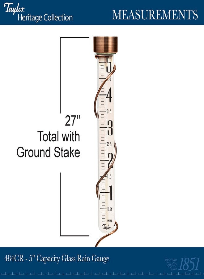 Taylor Precision Products Heritage 27" Tall Glass Rain Gauge, 5" Capacity, One Size, Copper - Image 3