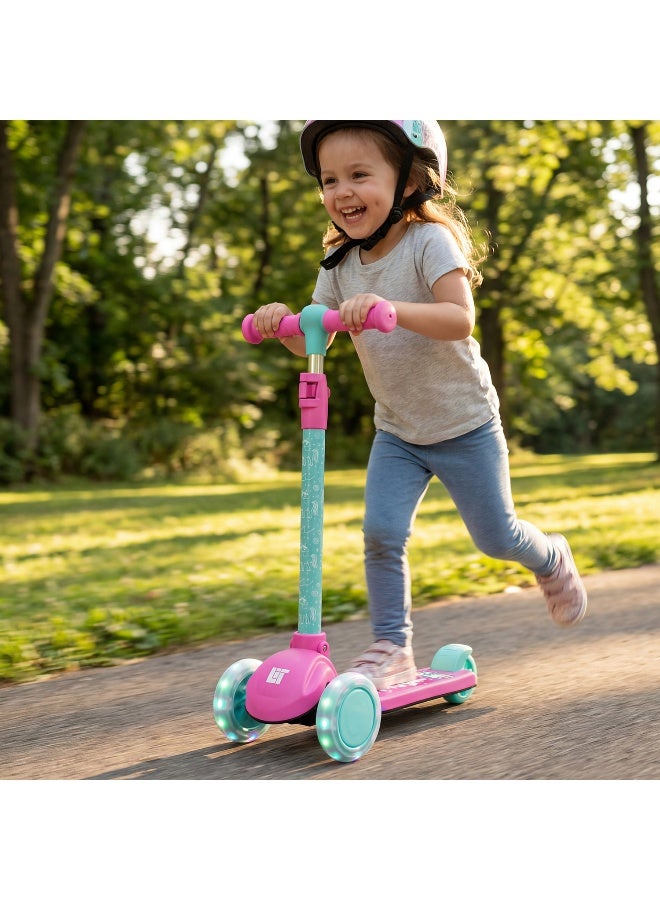 LiT Unicorn 3 Wheel Scooter for Kids with LED Light Up Wheels Lean to Steer Adjustable Handlebar Wide Deck Stable Preschool Scooter Outdoor Ride On Toy for Girls Age 3+ | Pink - Image 4