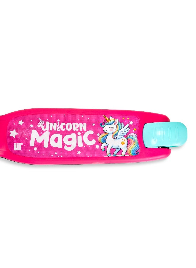 LiT Unicorn 3 Wheel Scooter for Kids with LED Light Up Wheels Lean to Steer Adjustable Handlebar Wide Deck Stable Preschool Scooter Outdoor Ride On Toy for Girls Age 3+ | Pink - Image 3
