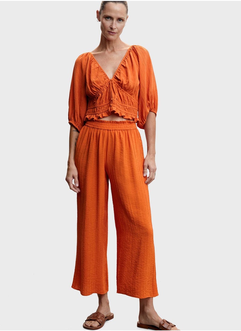 MANGO - Ruched Waist Plunge Neck Top - Image 1