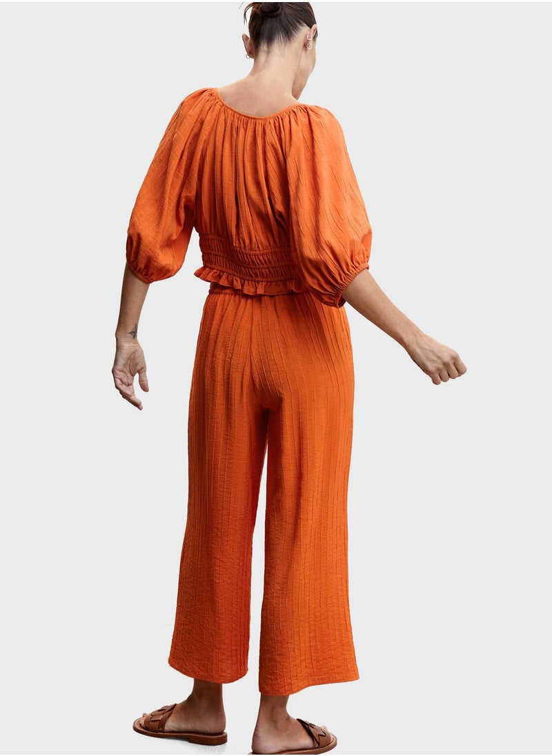 MANGO - Ruched Waist Plunge Neck Top - Image 1