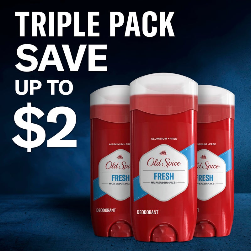 Old Spice Aluminum Free Deodorant For Men, High Endurance, 24/7 Sweat Defense & Odor Protection, 24/7 Freshness & Lasting Scent, Fresh Scent, 3.4 oz (Pack of 3) - Image 3