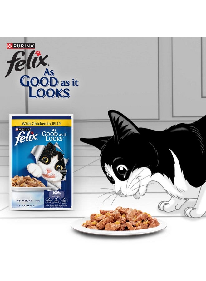 PURINA Felix As Good As It Looks Wet Food For Adult Cats|Complete And Balanced Cat Food |Chicken Flavour|Pack Of 12 Pouches (12 X 85 G) - Image 3