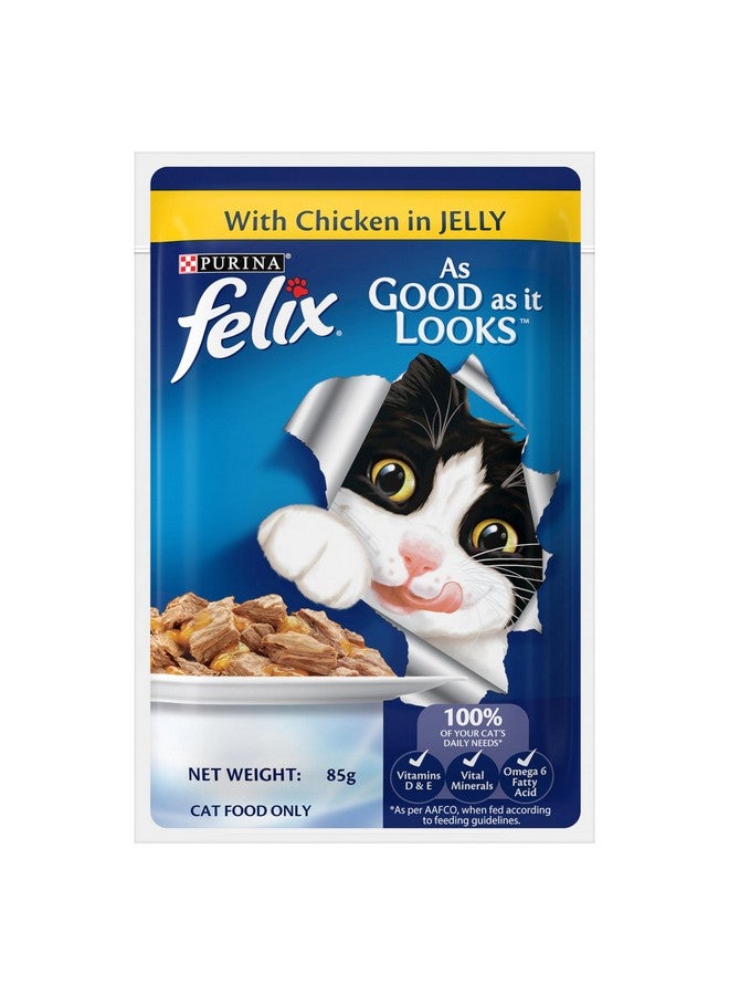 PURINA Felix As Good As It Looks Wet Food For Adult Cats|Complete And Balanced Cat Food |Chicken Flavour|Pack Of 12 Pouches (12 X 85 G) - Image 2
