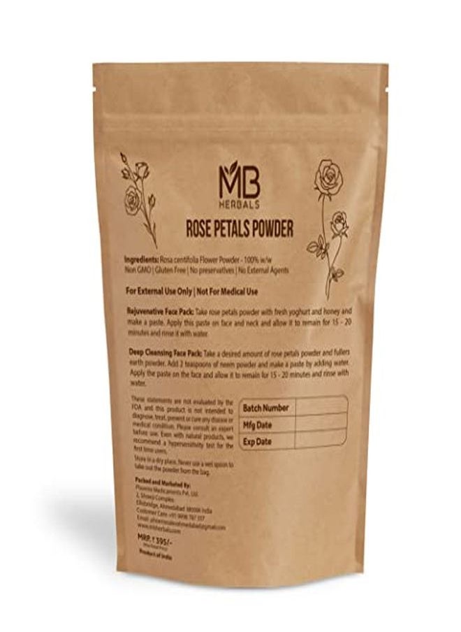 MB herbals - Rose Petals Powder 227G | Half Pound | 8 Oz | Rosa Centifolia | Kashmir Origin | For Natural Face Packs & Facial Mask Formulations | 100% Pure | Chemical-Free | Preservative-Free - Image 1
