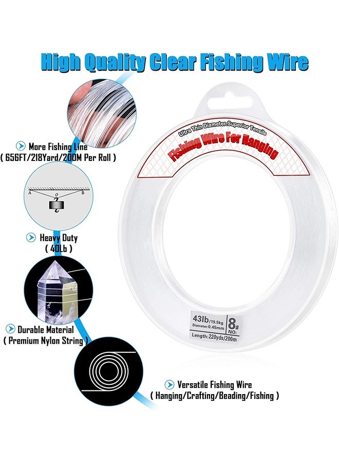 Clear Fishing Wire, 656FT Fishing Line Clear Invisible Hanging Wire Strong Nylon String Supports 40 Pounds for Balloon Garland Hanging Decorations - Image 2