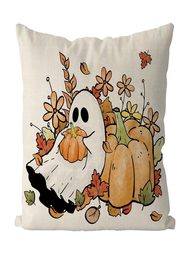 GAGEC Halloween Pillow Covers 18x18 Inch Ghost Floral Throw Pillow Covers Holiday Farmhouse Fall Pillowcase Couch Cushion Case for Indoor Outdoor Home Sofa Decor - Image 1