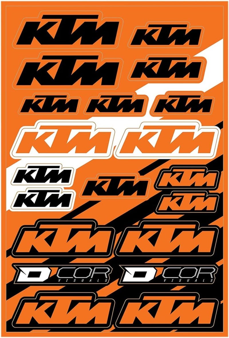 ورقة ملصقات KTM 2 – فينيل بسماكة 12 مل، متوافق مع KTM – مجموعة ملصقات MX متينة للدراجات الترابية، والمقطورات، والمعدات – 19”x12”