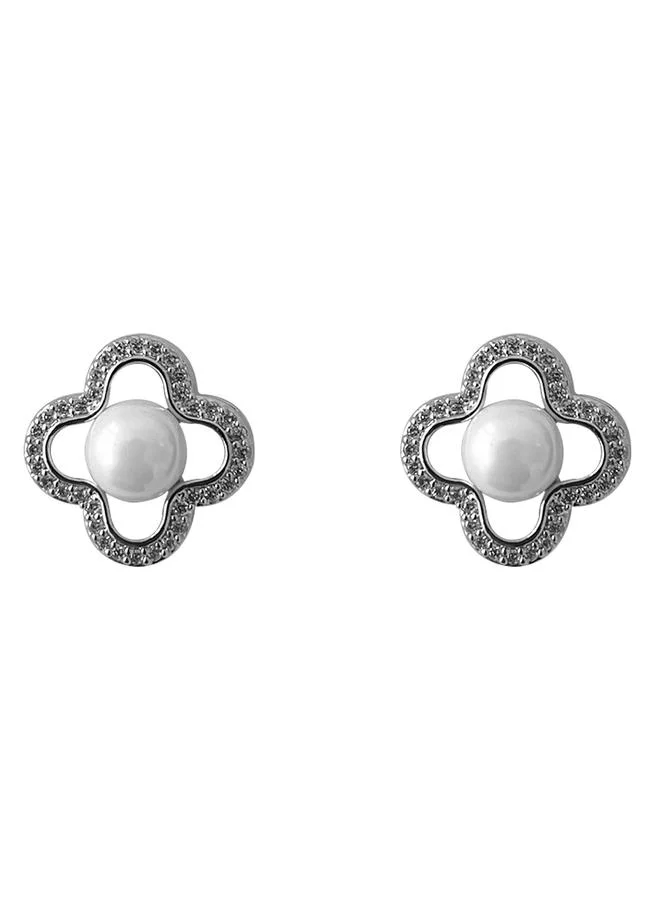 Take Two Gold Take Two Four-Leaf Clover Shape Earrings with Faux Pearl for Women | Best Price UAE