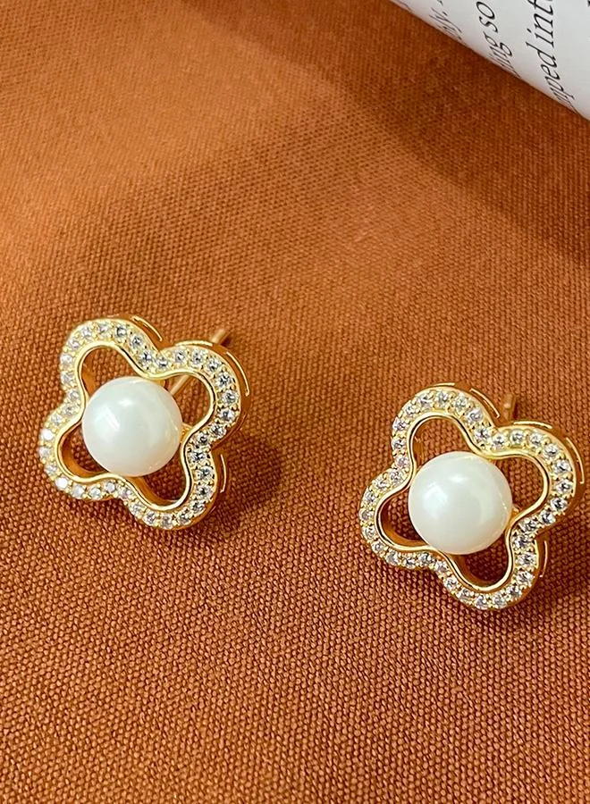 Take Two Take Two Four-Leaf Clover Shape Earrings with Faux Pearl