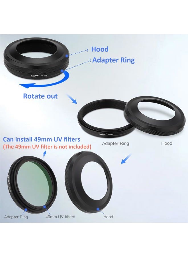 Haoge LH-X51B 2in1 All Metal Ultra-Thin Lens Hood with Adapter Ring Set for Fujifilm X100VI FinePix X100V Camera Accessories Black - Image 4