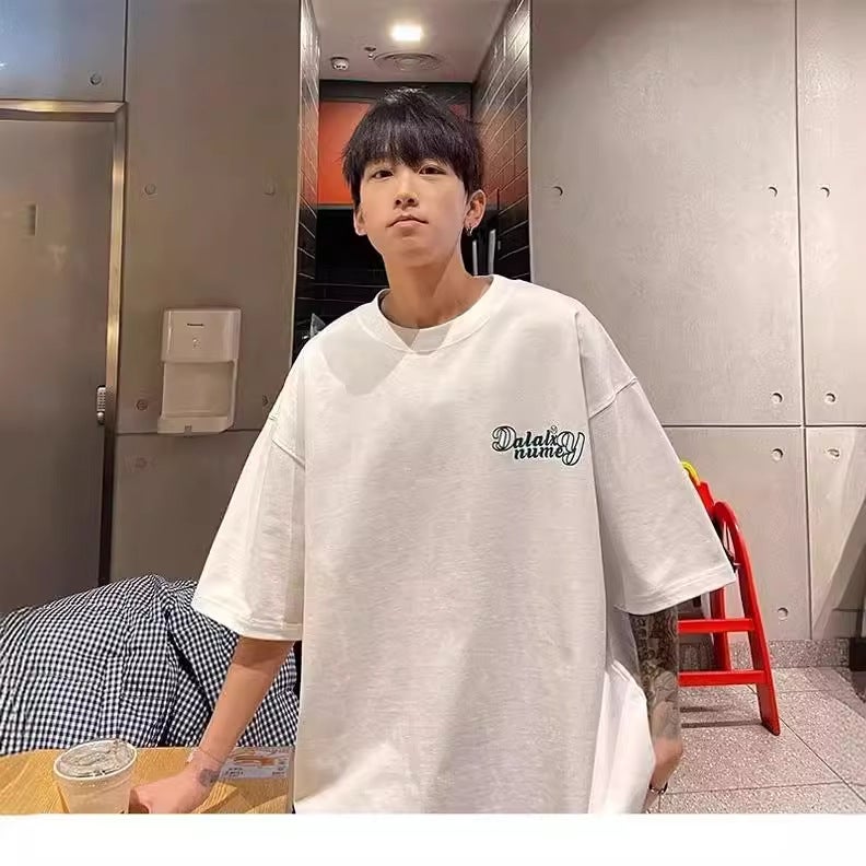 Pure Cotton T-Shirt For Boys American Retro Fashion Brand Short Sleeve Summer Trendy All-Match Loose Oversize Half Sleeve - Image 3