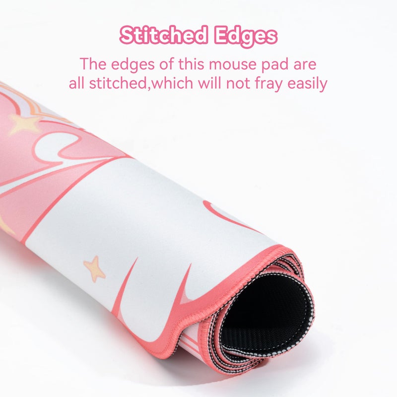 GeekShare Large Gaming Mouse Pad Kawaii Pink Non-Slip Rubber Back Mouse Pad Big Waterproof Desk Mat for Keyboard and Mouse Perfect for Gaming,or Home Office Work - Star Wingsï¼ˆSuper Dense Clothï¼‰ - Image 5