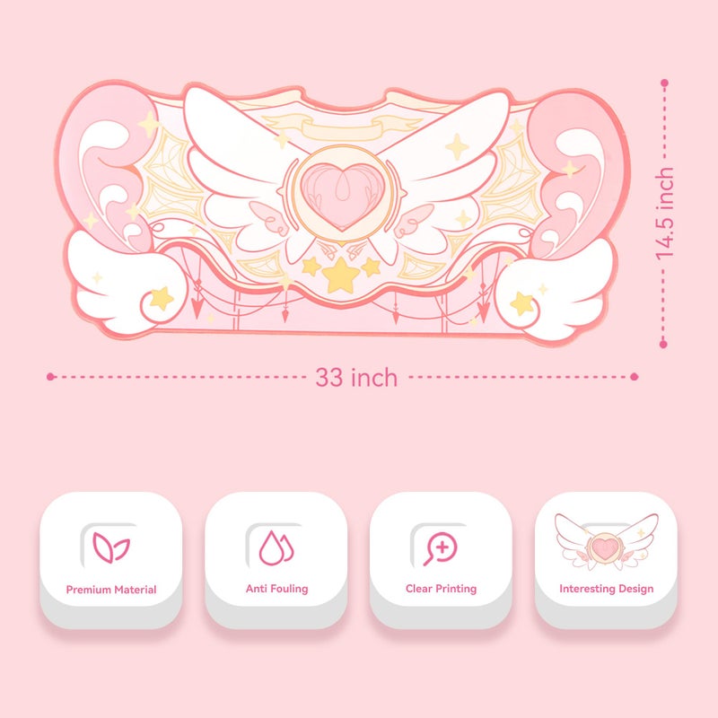 GeekShare Large Gaming Mouse Pad Kawaii Pink Non-Slip Rubber Back Mouse Pad Big Waterproof Desk Mat for Keyboard and Mouse Perfect for Gaming,or Home Office Work - Star Wingsï¼ˆSuper Dense Clothï¼‰ - Image 2