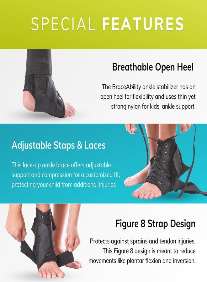 BraceAbility Lace Up Kids Ankle Brace - Pediatric Figure 8 Sprained Foot Support Wrap for Active Youth, Children in Sports, Basketball Protection, Gymnastics, Soccer, and Volleyball (XS) - Image 5