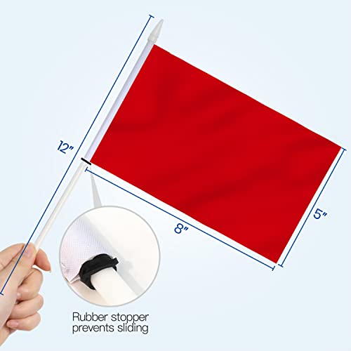 Anley Red Mini Flag 12 Pack - Hand Held Small Miniature Solid Red Blank Flags on Stick - Fade Resistant & Vivid Colors - 5x8 Inch with Solid Pole & Spear Top - Image 4