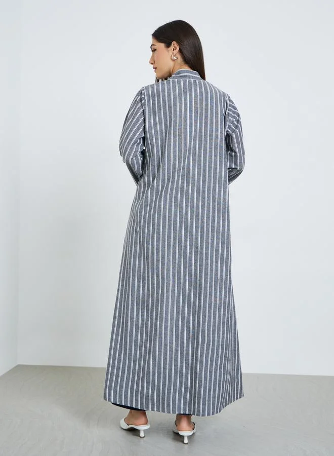 Amirah  Grey Striped Open Front A-Line Abaya for Women | Best Price UAE