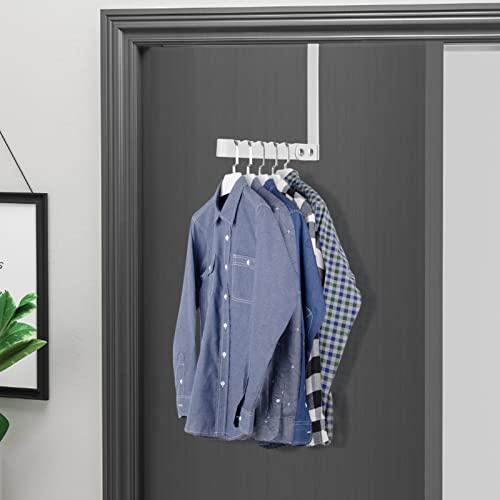 FYY خطافات FYY فوق الباب، 2 عبوة من حاملات الباب القابلة للطي، منظم فوق الباب لتوفير المساحة، حامل تخزين معلق للملابس والمعاطف والمناشف لغرفة النوم والحمام باللون الأبيض - Image 4