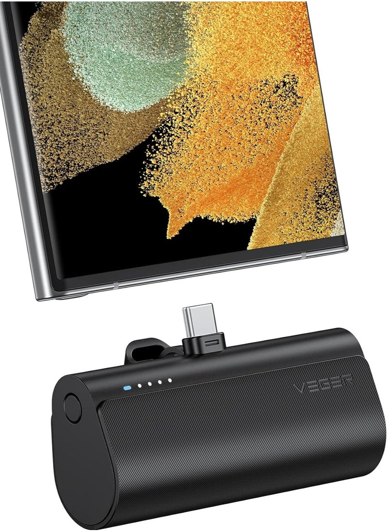 VEGER VEGER Mini Power Bank With Type-C Connector, 5000mAh, Fast Charging 20W, Portable USB C Charger For iPhone 16/15, Samsung, Pixel, Moto, LG, Oculus Quest, Huawei & Android Type C Phones - Black  - Image 1
