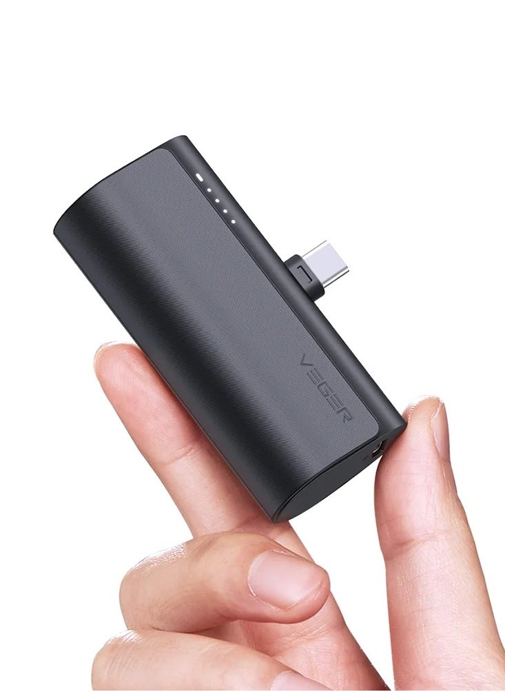 VEGER VEGER Mini Power Bank With Type-C Connector, 5000mAh, Fast Charging 20W, Portable USB C Charger For iPhone 16/15, Samsung, Pixel, Moto, LG, Oculus Quest, Huawei & Android Type C Phones - Black  - Image 2