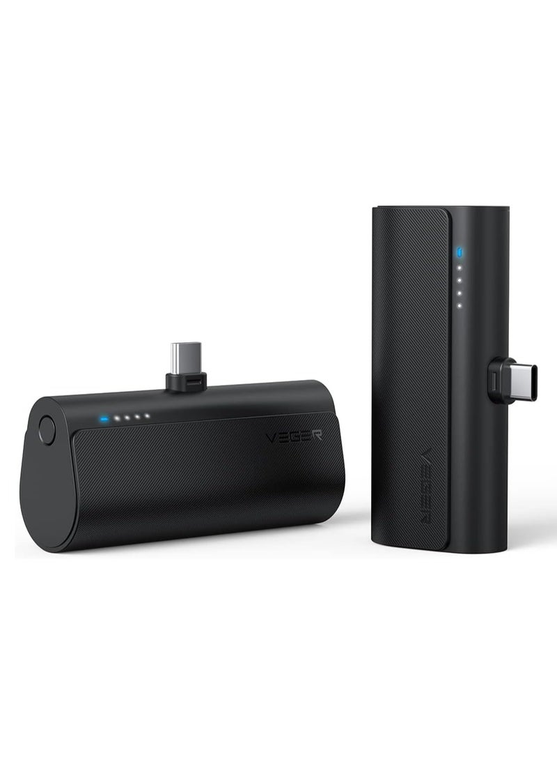 VEGER VEGER Mini Power Bank With Type-C Connector, 5000mAh, Fast Charging 20W, Portable USB C Charger For iPhone 16/15, Samsung, Pixel, Moto, LG, Oculus Quest, Huawei & Android Type C Phones - Black  - Image 5