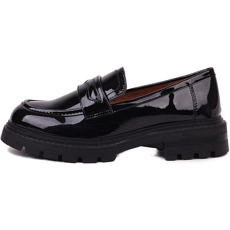 Masika British Style Women's Fashion Loafers, Patent Leather Tassel Loafers, Black Thick-Soled Loafers, Slip-on Thick-Soled Loafers, Simple Casual Flat Shoes,001black,size9 - Image 4
