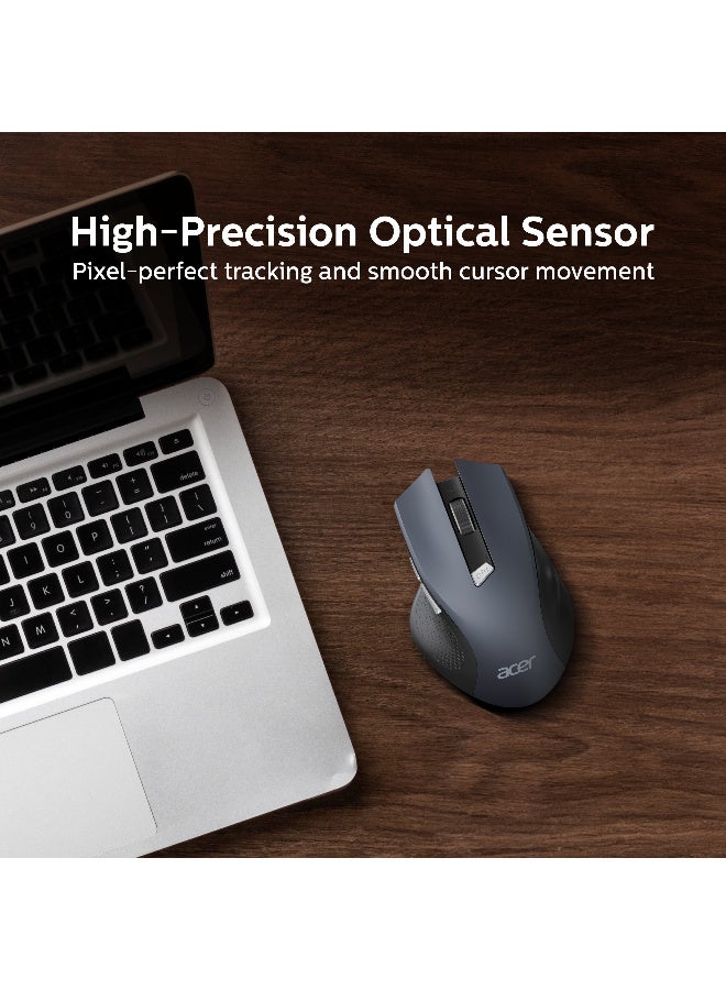 أيسر ماوس لاسلكي - مستقبل USB بتردد 2.4GHz، دقة قابلة للتعديل 1600 DPI، 6 أزرار، تصميم مريح للكمبيوتر/اللابتوب/الكمبيوتر المكتبي - أسود - Image 3