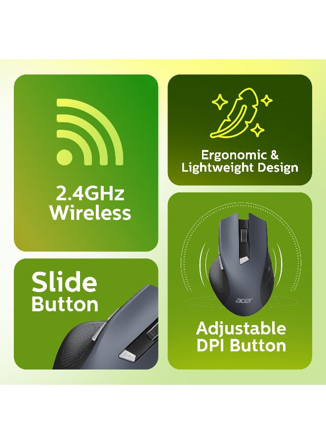 أيسر ماوس لاسلكي - مستقبل USB بتردد 2.4GHz، دقة قابلة للتعديل 1600 DPI، 6 أزرار، تصميم مريح للكمبيوتر/اللابتوب/الكمبيوتر المكتبي - أسود - Image 2