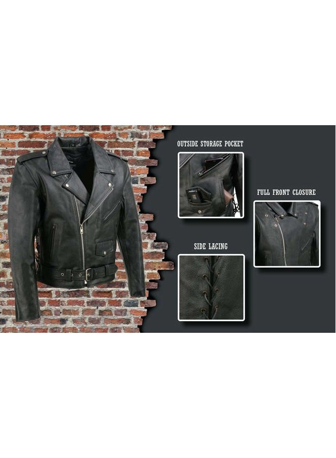 Event Leather EL5411 Men's Black Classic Side Lace Motorcycle Leather Jacket - 3X-Large - Image 2