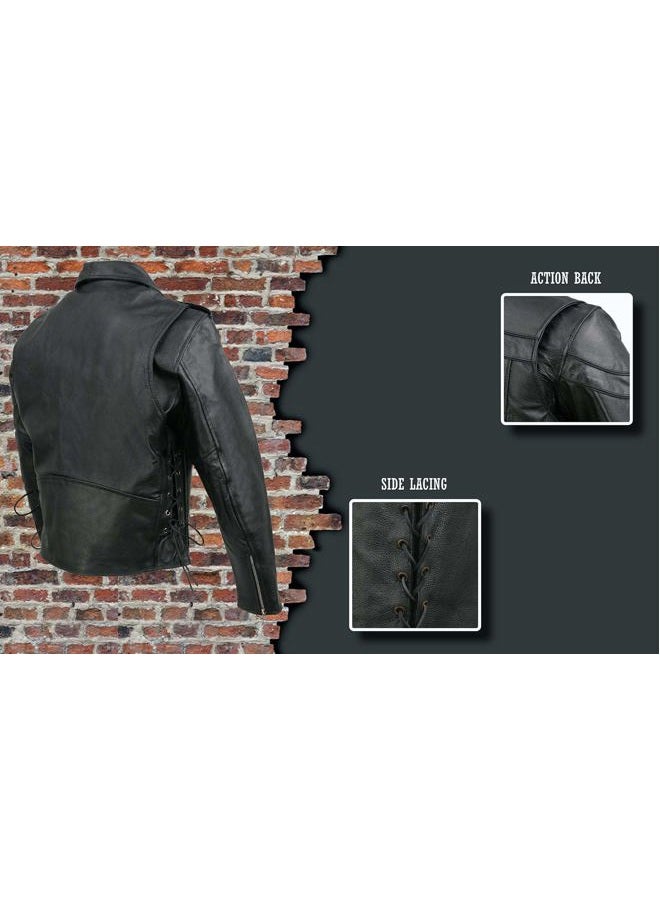 Event Leather EL5411 Men's Black Classic Side Lace Motorcycle Leather Jacket - 3X-Large - Image 4