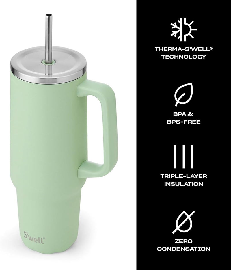 S'well Recycled Stainless Steel Tumbler XL with Straw and Handle, 40oz, Pistachio, Triple Layered Vacuum Insulated Containers Keeps Drinks Cold for 50 hours and Hot for 10 - Image 2