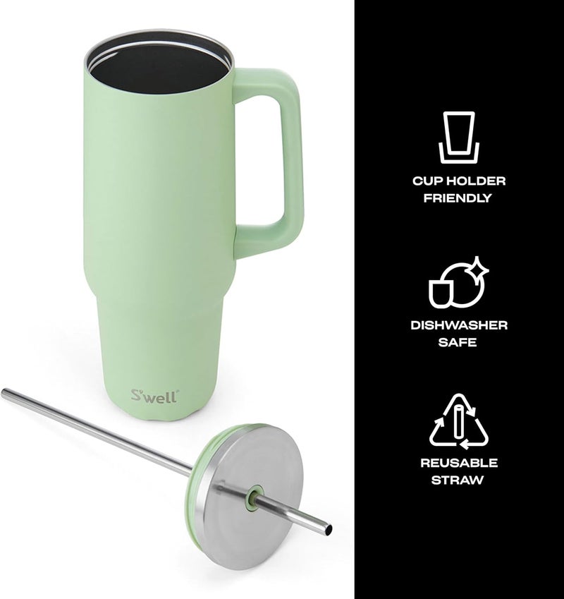 S'well Recycled Stainless Steel Tumbler XL with Straw and Handle, 40oz, Pistachio, Triple Layered Vacuum Insulated Containers Keeps Drinks Cold for 50 hours and Hot for 10 - Image 3