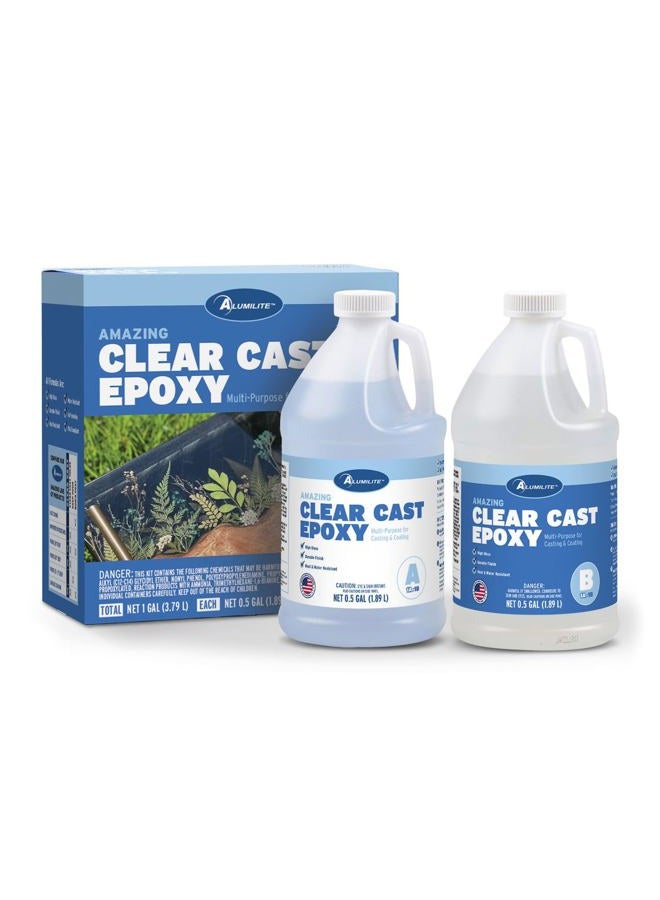 Alumilite Amazing Clear Cast [0.5 gal A + 0.5 gal B(1 Gallon) 2 Part Liquid Kit] High-Gloss Plastic Finish | Multi-Purpose Epoxy Resin for Casting & Coating Countertop, Wood Crafts & Encapsulation Art - Image 1