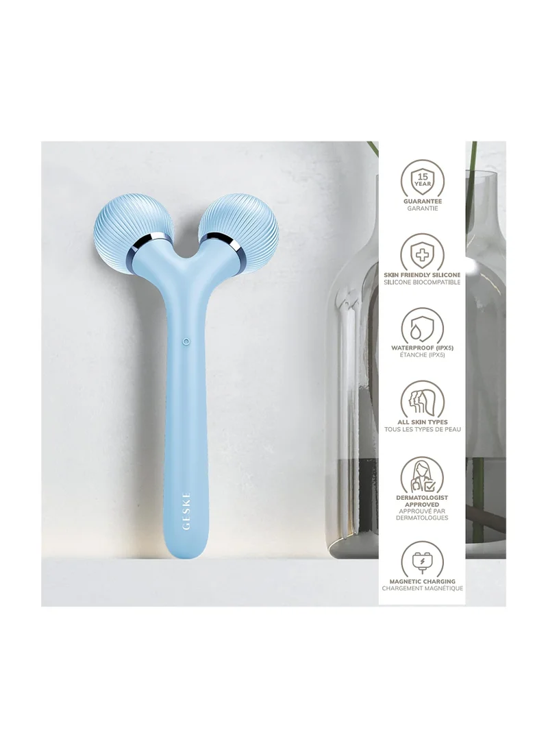 GESKE SmartAppGuided Sonic Facial and Body Roller 4 in 1 Device for Face and Body Dermaroll Professional Face Roller Tightens and Defines Body and Face - Aquamarine