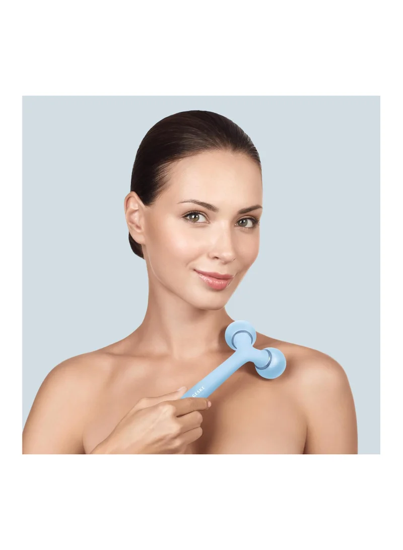 GESKE SmartAppGuided Sonic Facial and Body Roller 4 in 1 Device for Face and Body Dermaroll Professional Face Roller Tightens and Defines Body and Face - Aquamarine