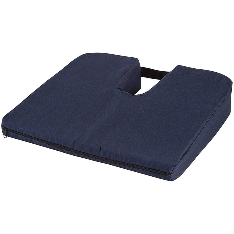 DMI Sloping Back Foam Seat Cushion for Coccyx Pain Relief, For Use with Chairs and Wheelchairs, With Cover, FSA HSA Eligible, 16 x 18 x 2 – 4 Inches, Navy. - Image 1