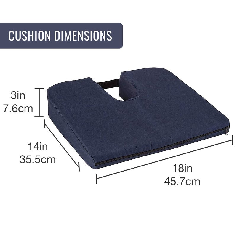 DMI Sloping Back Foam Seat Cushion for Coccyx Pain Relief, For Use with Chairs and Wheelchairs, With Cover, FSA HSA Eligible, 16 x 18 x 2 – 4 Inches, Navy. - Image 2