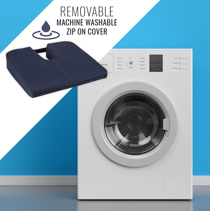 DMI Sloping Back Foam Seat Cushion for Coccyx Pain Relief, For Use with Chairs and Wheelchairs, With Cover, FSA HSA Eligible, 16 x 18 x 2 – 4 Inches, Navy. - Image 5