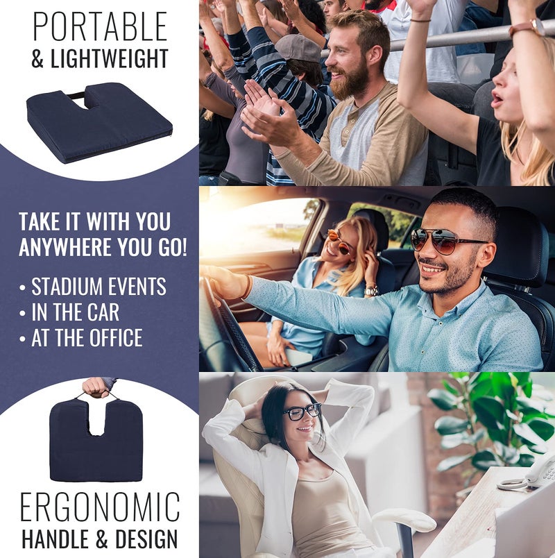 DMI Sloping Back Foam Seat Cushion for Coccyx Pain Relief, For Use with Chairs and Wheelchairs, With Cover, FSA HSA Eligible, 16 x 18 x 2 – 4 Inches, Navy. - Image 3