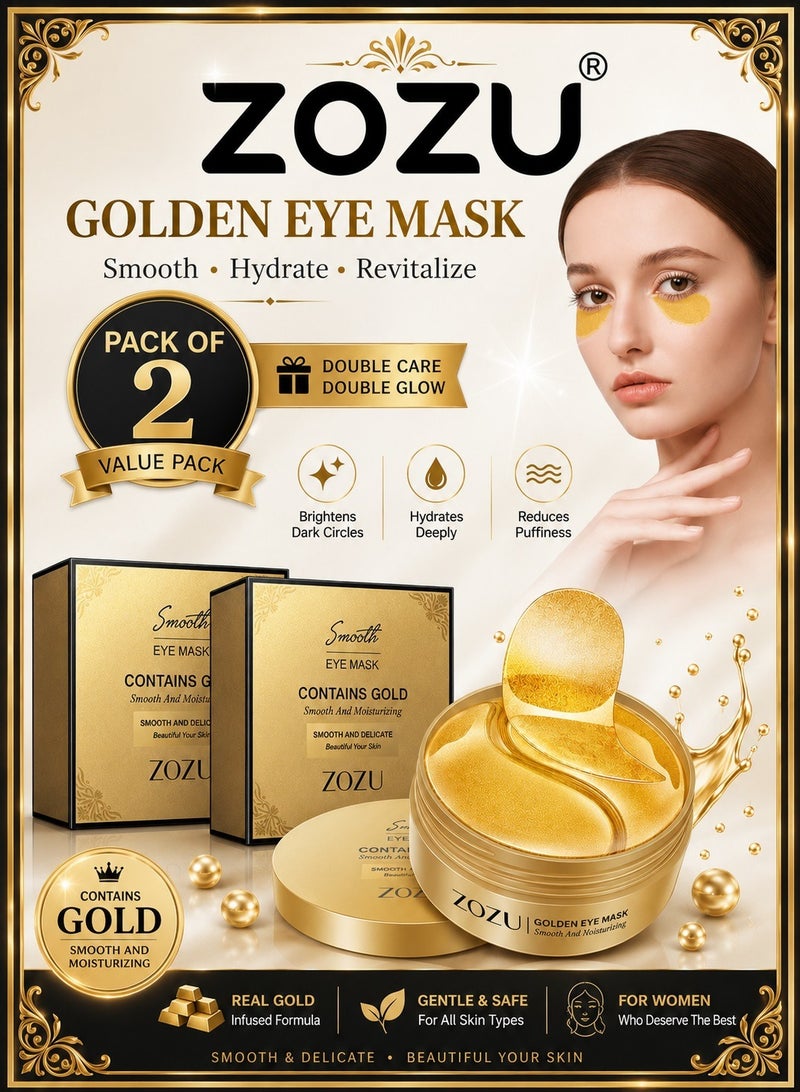 Zozu Pack Of 2 Smooth Eye Mask | Contains Gold | Smooth And Moisturizing Eye Patches For Dark Circles | Collagen Eye Bag Patches Removal Stickers | Hydrating Skincare| 30 Pairs X 2 - Image 1