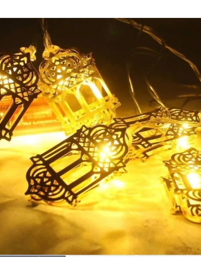 Generic LED Ramadan Lantern String Lights, 10 Decorative Gold Metal Lamps, Warm White  - Image 1