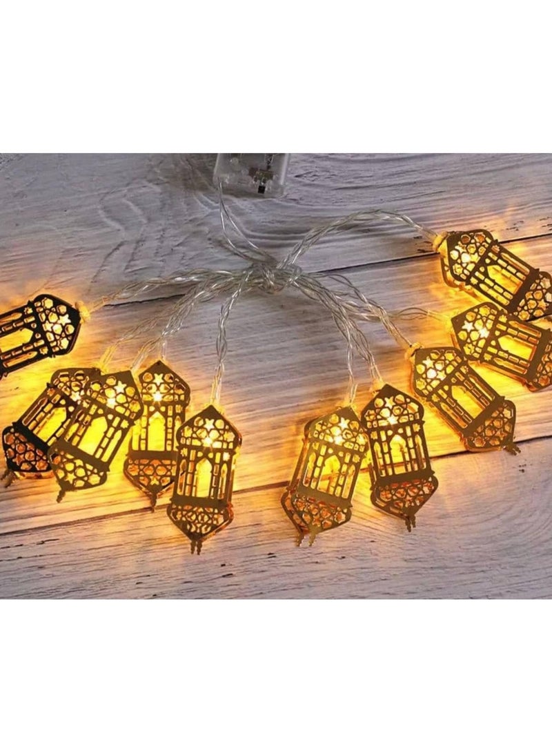 Generic LED Ramadan Lantern String Lights, 10 Decorative Gold Metal Lamps, Warm White  - Image 3
