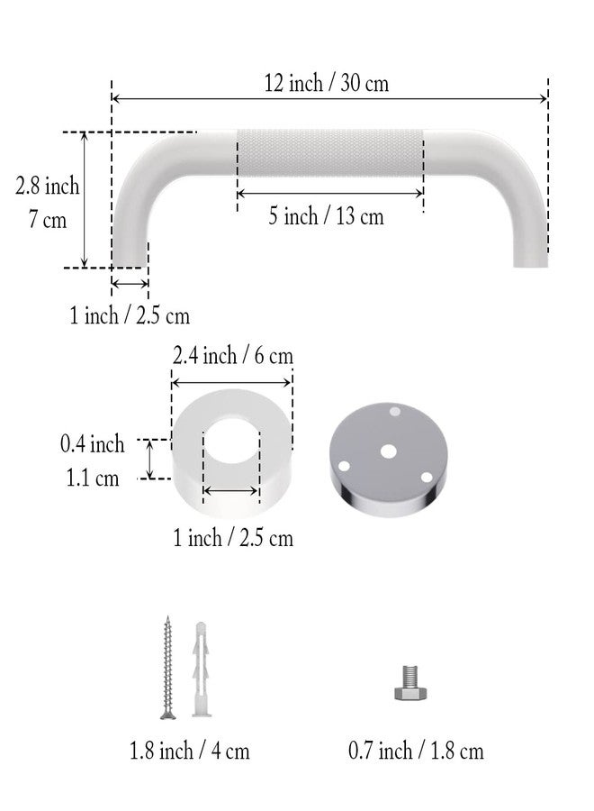 Munzong 12 Inch Anti Slip Shower Grab Bar Oil Rubbed White, Munzong Bathroom Grab Bar, Knurled Bathroom Balance Bar,Safety Hand Rail Support Handicap Elderly Injury Senior Assist Bath Handle - Image 2