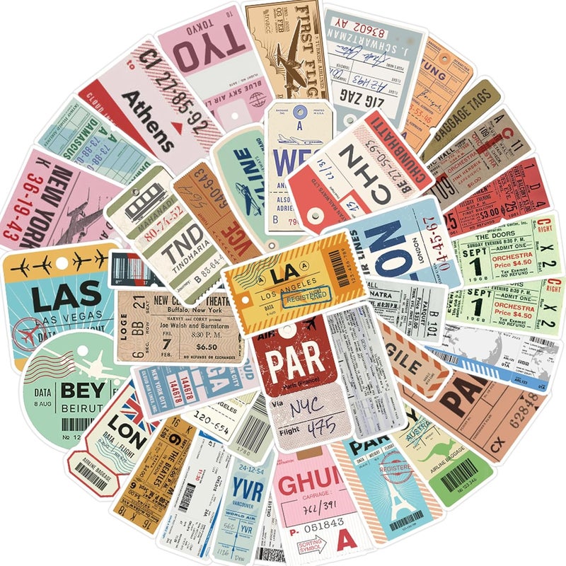QTL Waterproof Travel Vinyl Stickers Pack for Laptop Kindle Scrapbooking (40 Pcs Boarding Pass Style) - Image 3