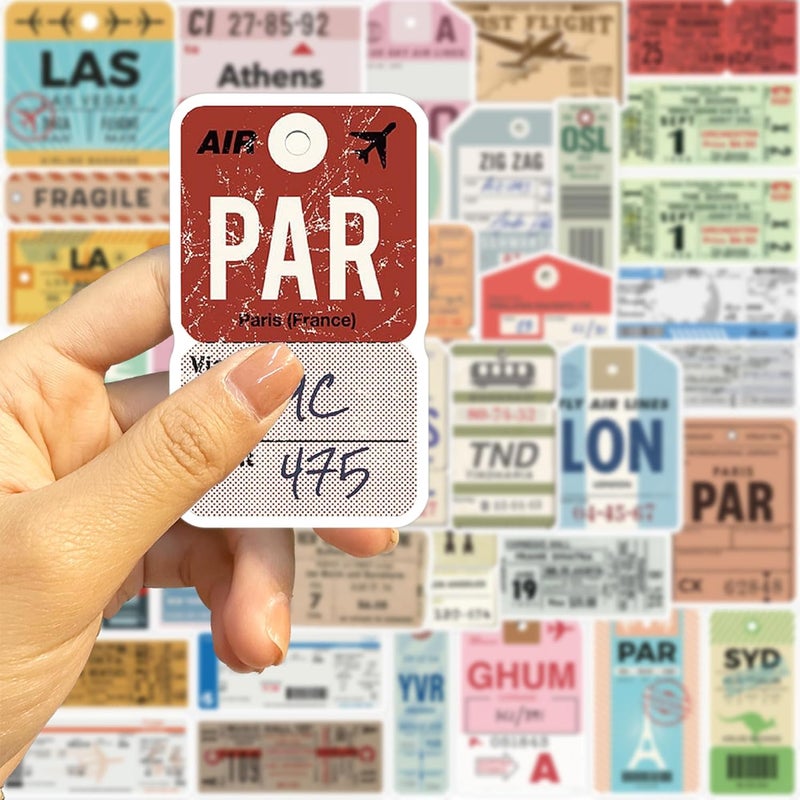 QTL Waterproof Travel Vinyl Stickers Pack for Laptop Kindle Scrapbooking (40 Pcs Boarding Pass Style) - Image 4